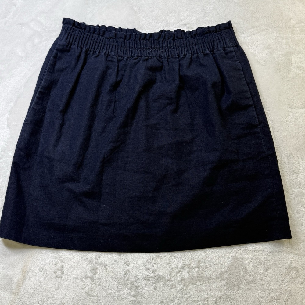 J.CREW Navy Blue Paper Bag Skirt Linen Cotton Blend Elastic Waist Pockets Size 2